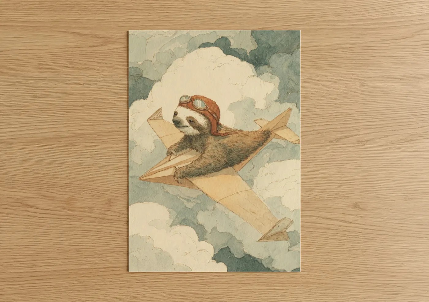 Aviator Sloth Whimsical Sky Adventure Wall Art