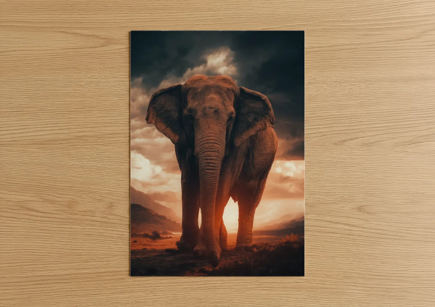 Golden Elephant Sunset Safari Wildlife Wall Art