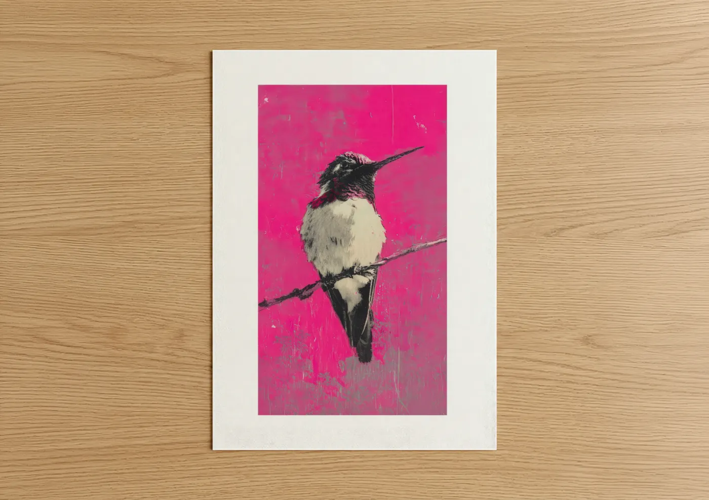 Magenta Hummingbird Modern Art Print Wall Art