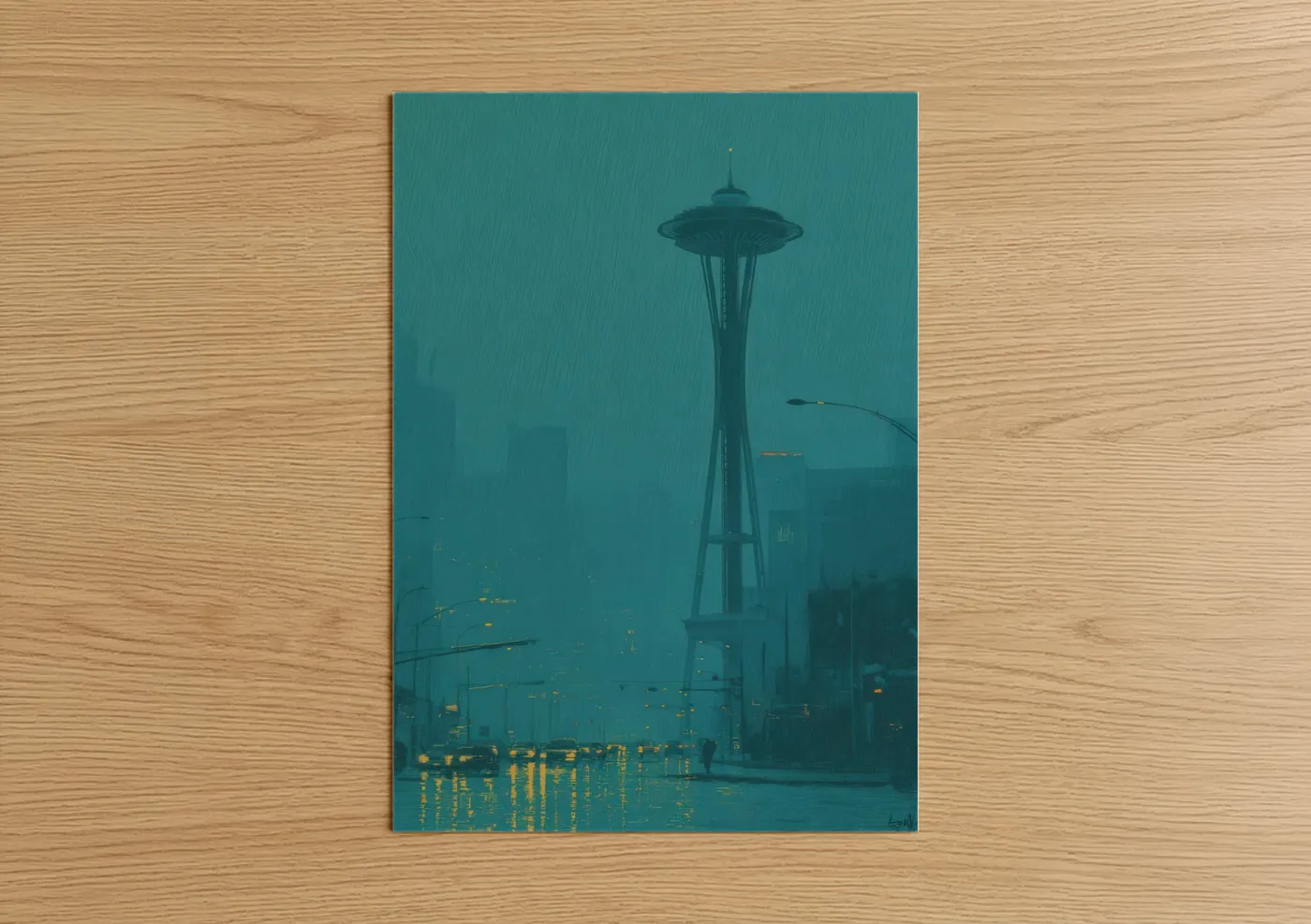 Space Needle Seattle Rain Moody Wall Art