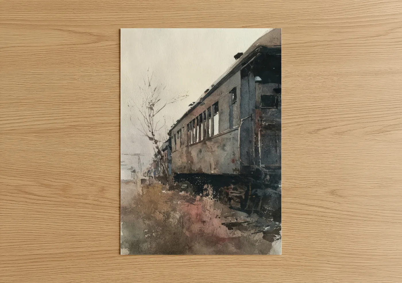 Abandoned Train Watercolor Wall Art