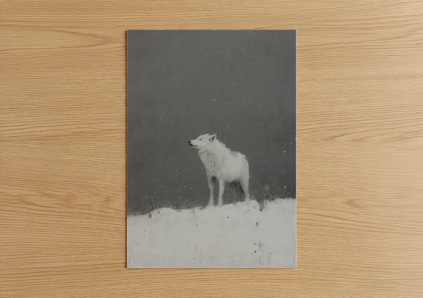 White Wolf Winter Snow Black and White Wall Art