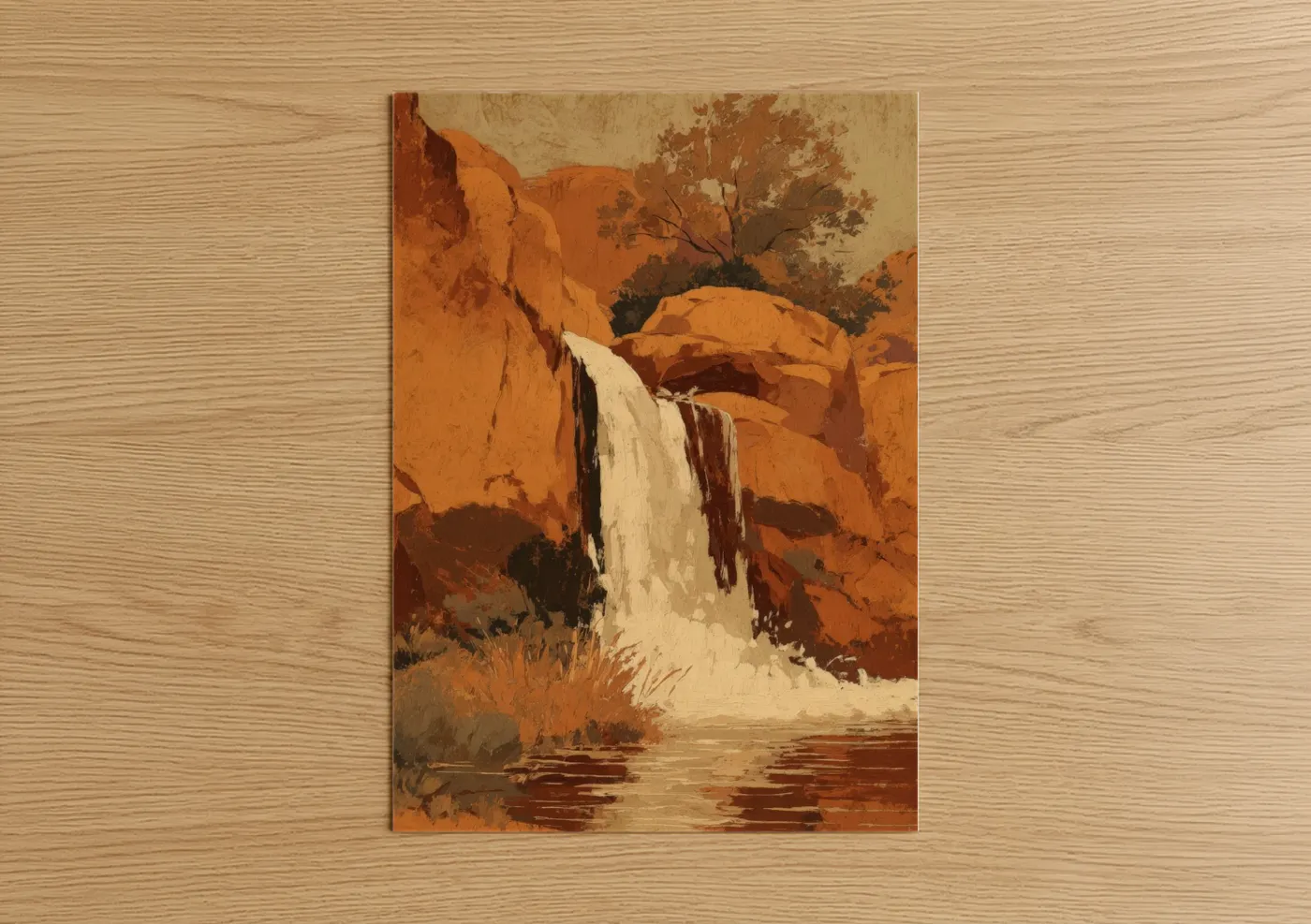 Desert Waterfall Canyon Landscape Wall Art