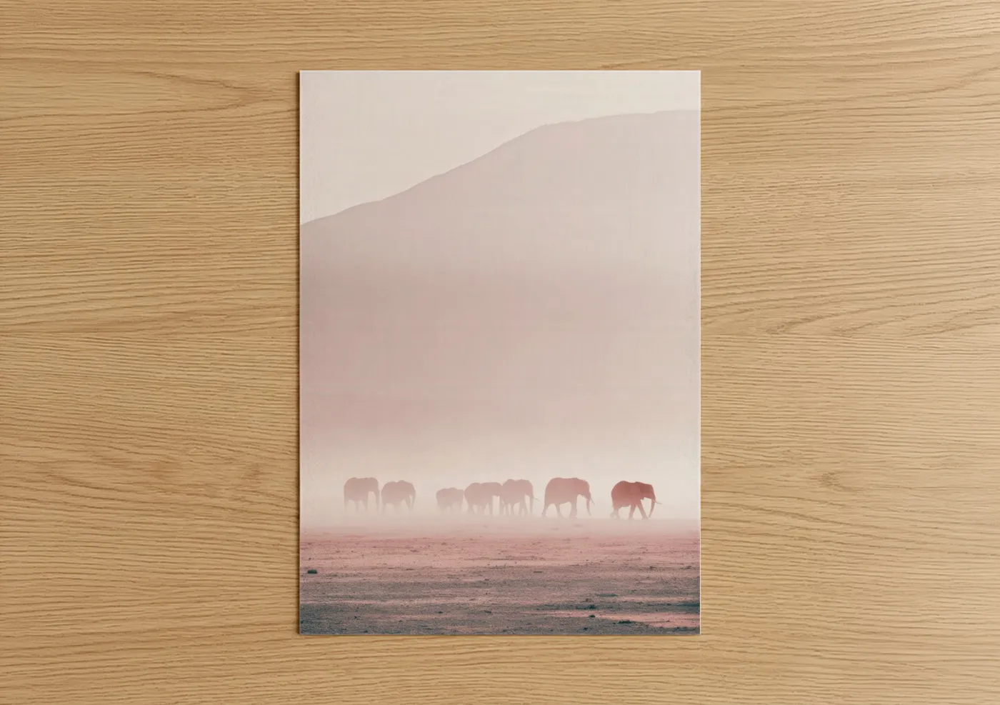 Misty Savanna Elephants in Desert Haze Wall Art