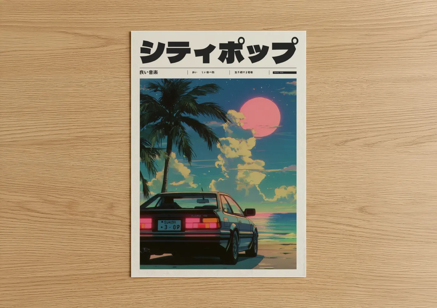 Synthwave Sunset Anime Retro Car Wall Art