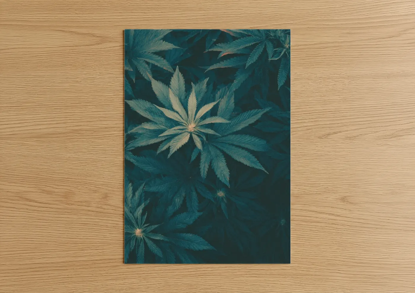 Teal Cannabis Botanical Art Print Wall Art