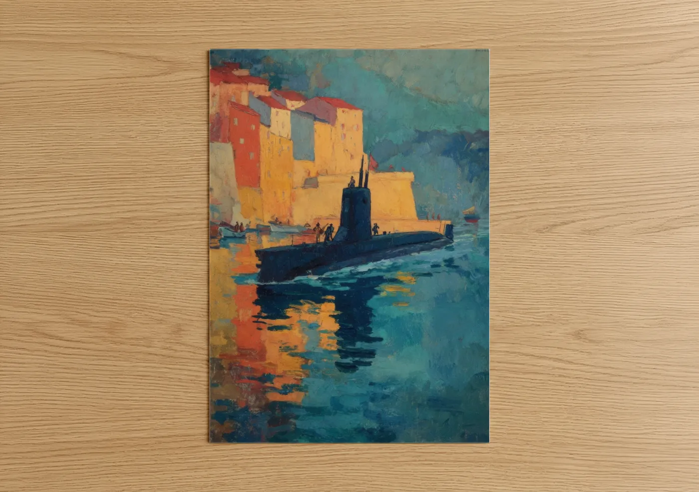 Navy Submarine Harbor Impressionist Art Wall Art