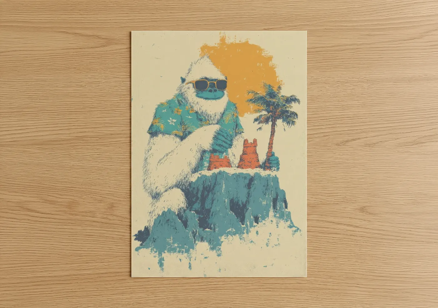 Tropical Yeti Beach Illustration Wall Art