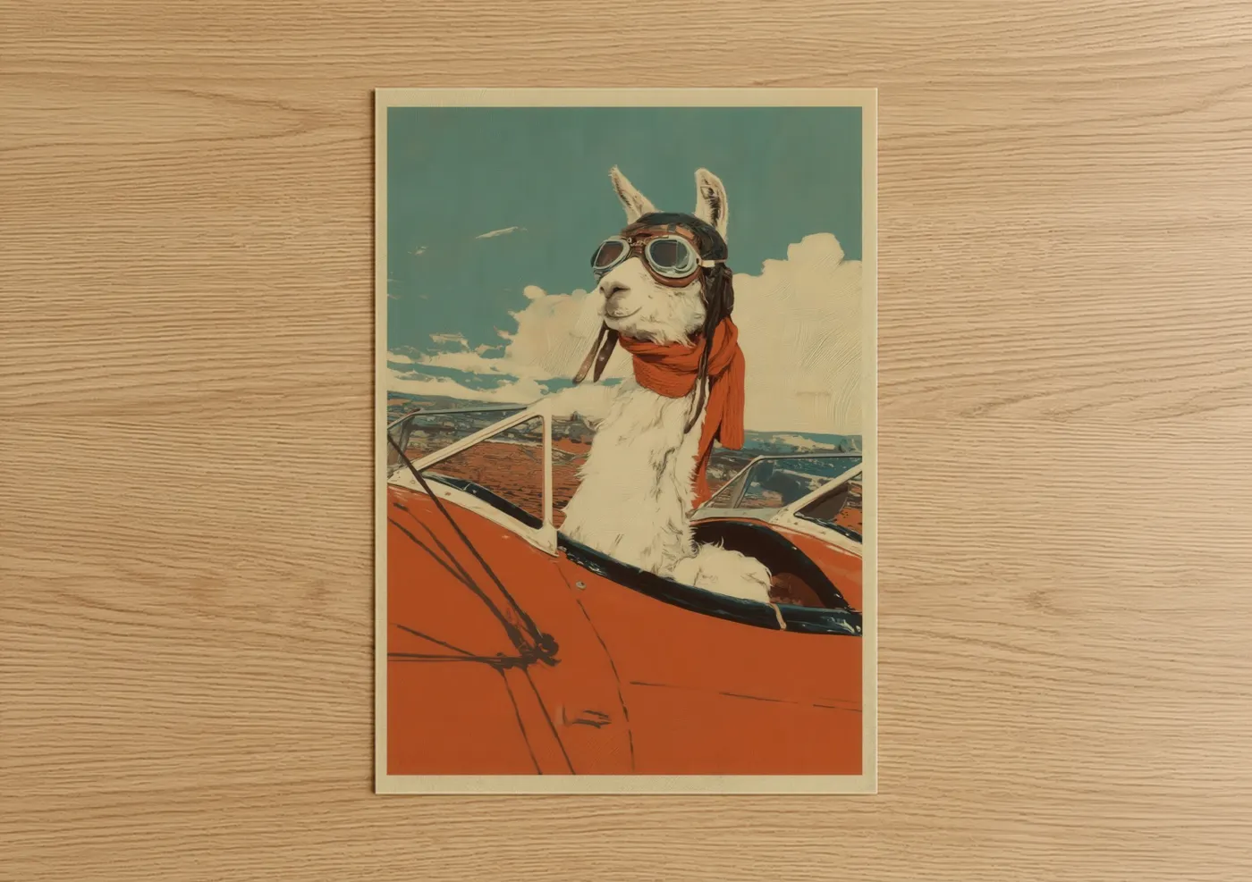 Aviator Llama Vintage Aircraft Wall Art