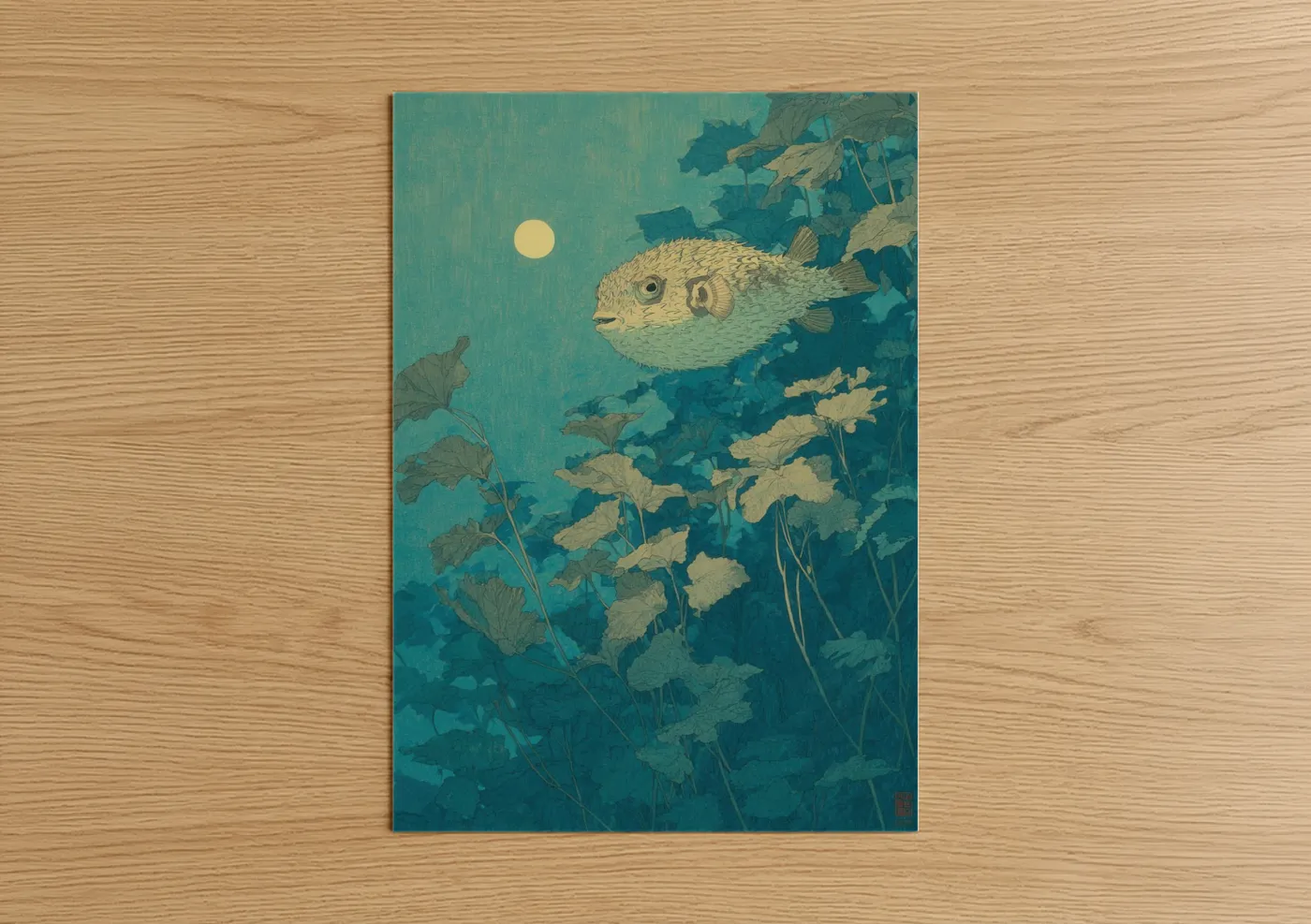 Moonlit Puffer Fish Aquatic Wall Art