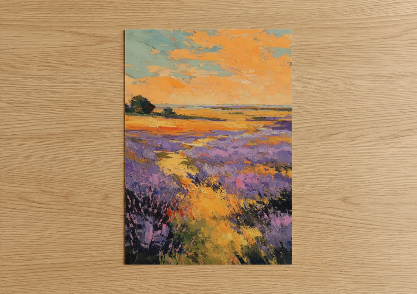 Lavender Field Sunset Landscape Painting Wall Art