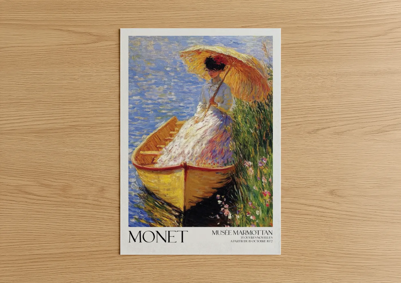 Woman with Umbrella in Boat Painting Wall Art