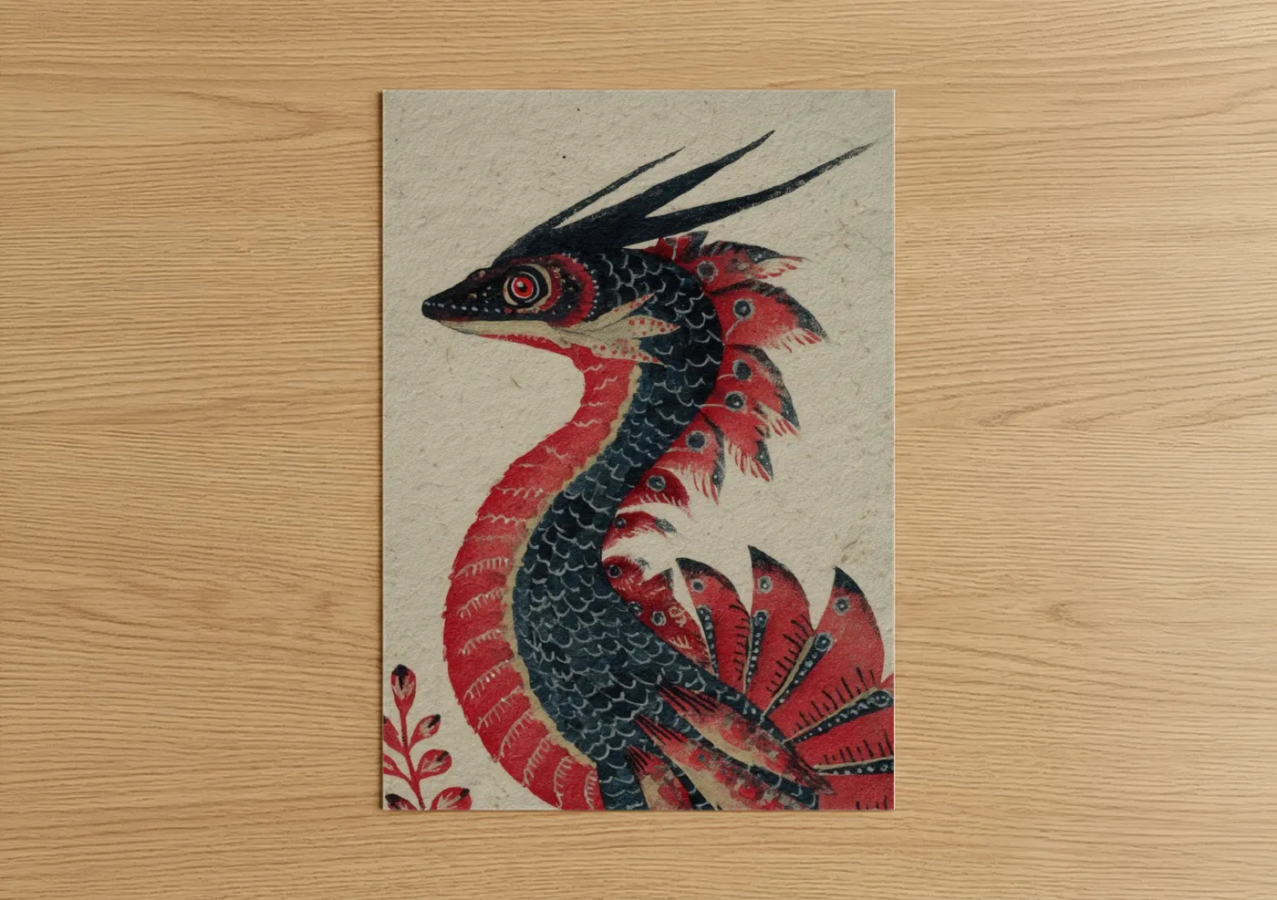 Crimson Basilisk Mythical Creature Wall Art