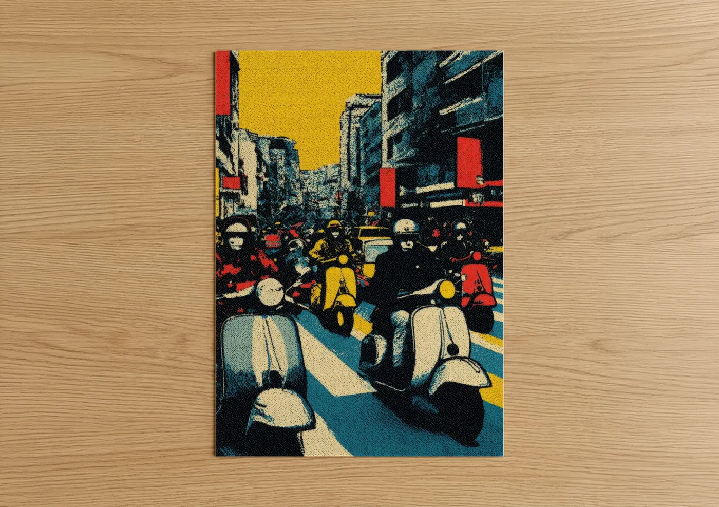 Vibrant Urban Scooter Street Illustration Wall Art