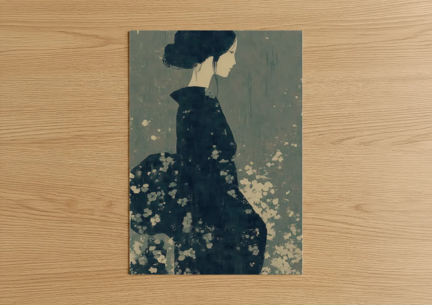 Elegant Kimono Woman Fashion Illustration Wall Art