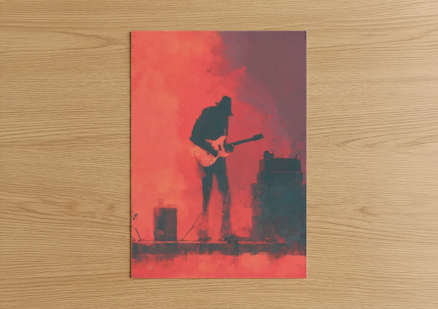 Rock Guitarist on Stage Red Performance Wall Art