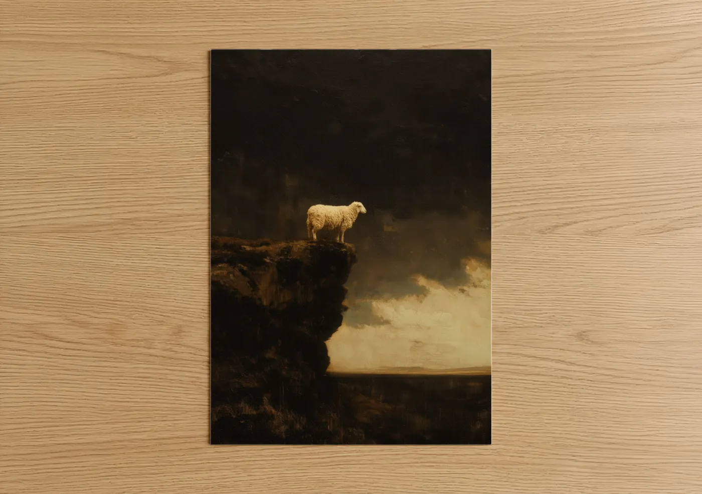 Solitary Sheep on Cliff Dramatic Landscape Wall Art
