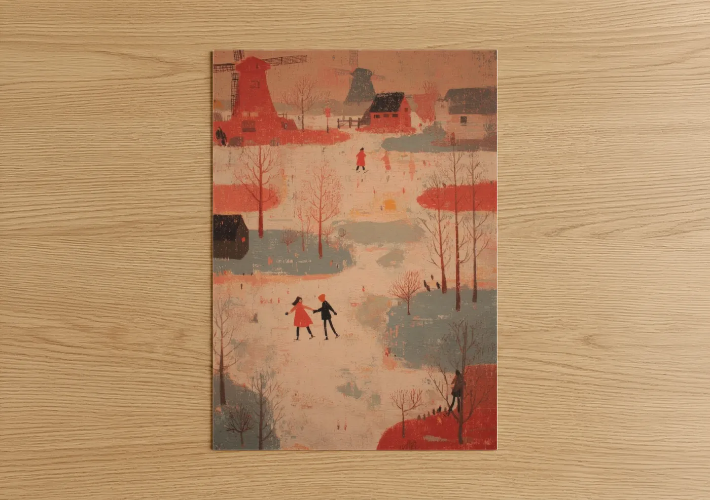 Winter Village Ice Skating Scene Wall Art