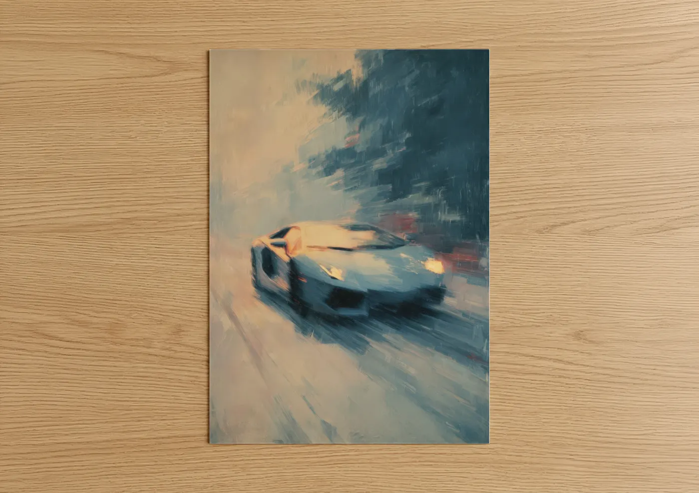 Sports Car Urban Motion Blur Painting Wall Art