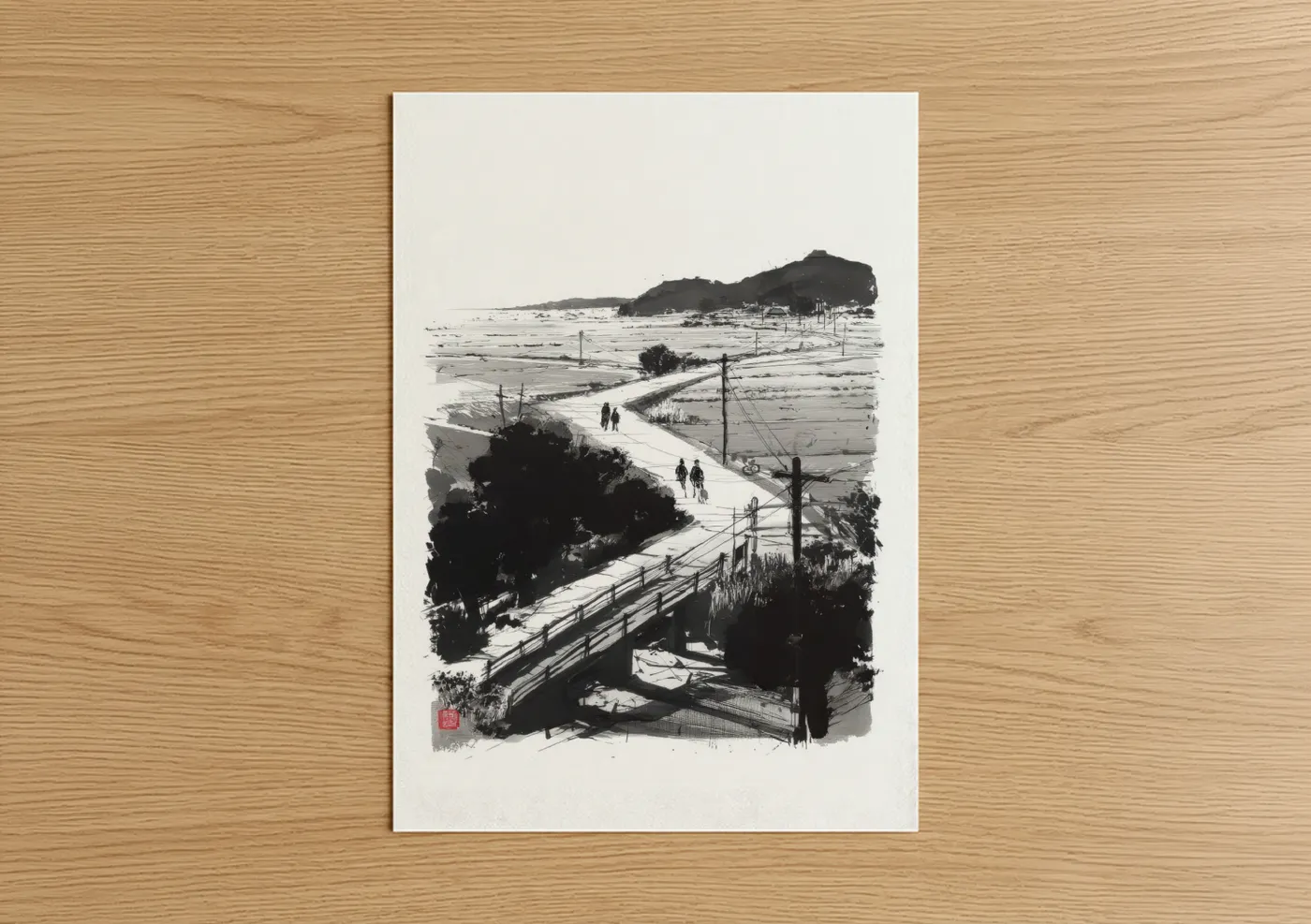 Countryside Bridge Landscape Sketch Wall Art