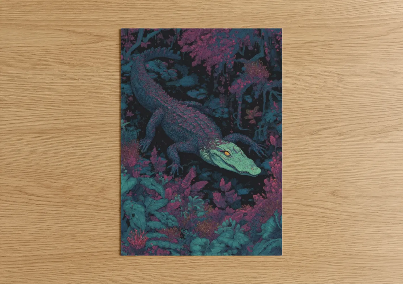 Neon Alligator Jungle Illustration Wall Art