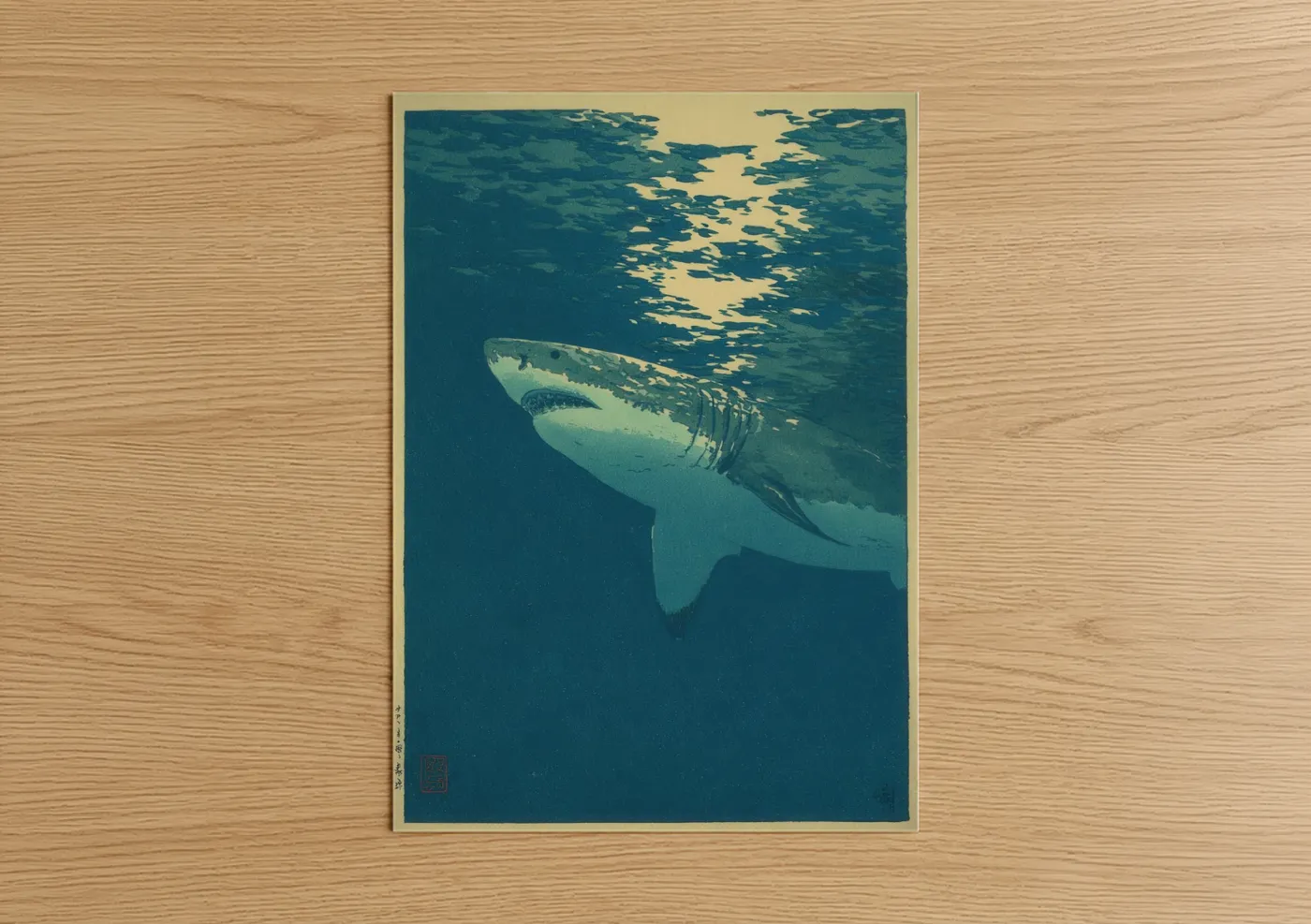 Great White Shark Sunlit Ocean Wall Art