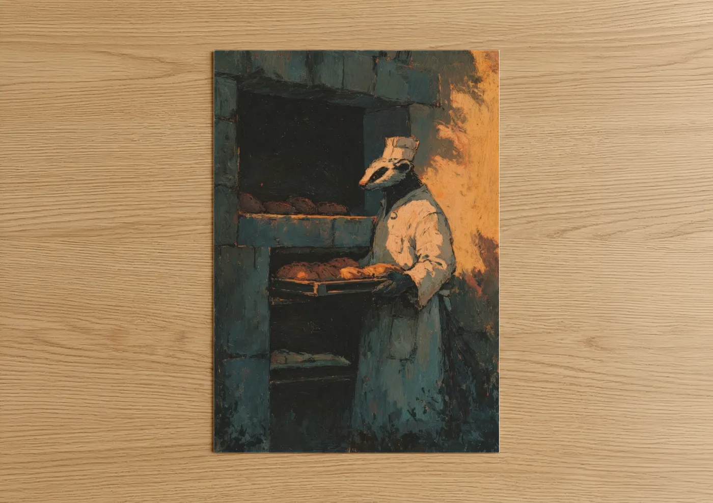 Fireside Badger Vintage Oil Painting Wall Art