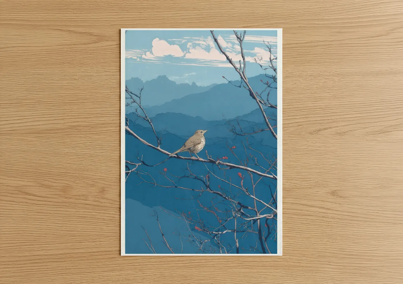 Mountain Thrush Bird Landscape Wall Art