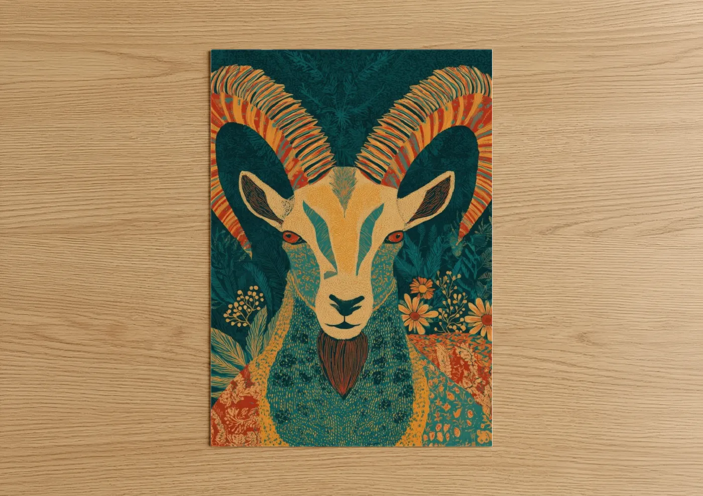 Golden Capricorn Zodiac Illustration Wall Art