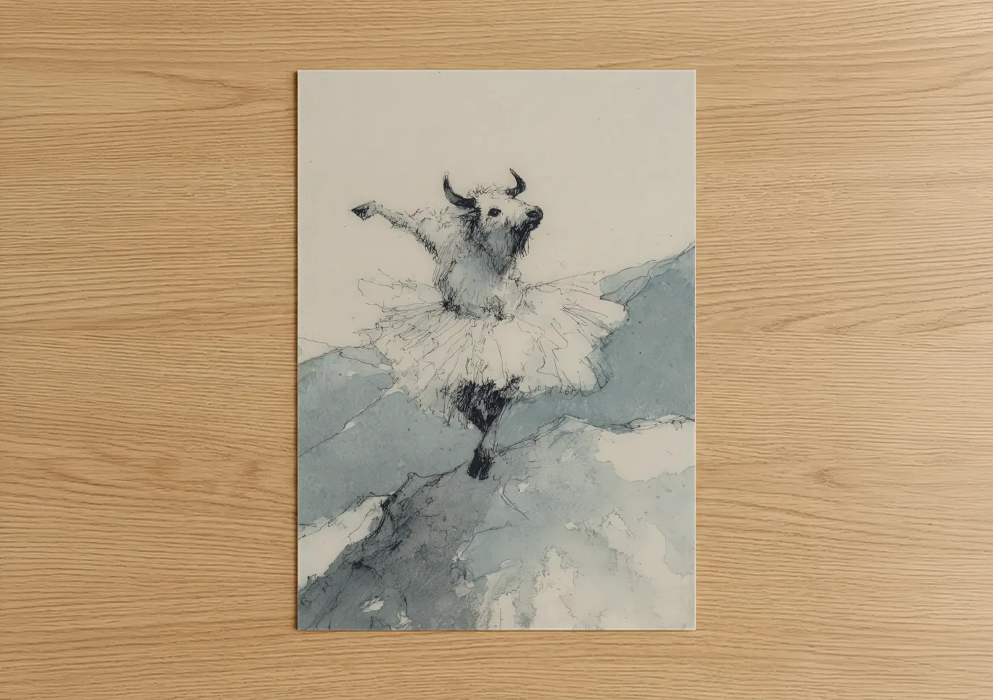 Ballet Yak Watercolor Illustration Wall Art