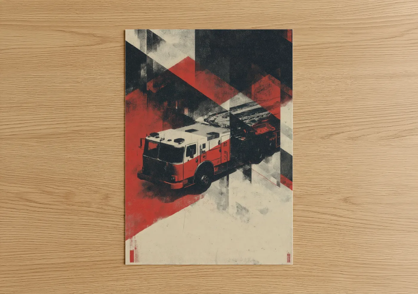 Isometric Fire Engine Geometric Wall Art