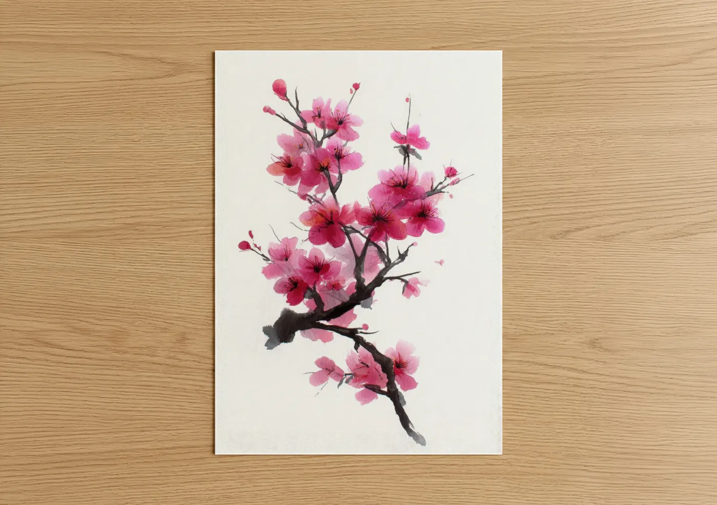 Pink Cherry Blossom Watercolor Branch Wall Art