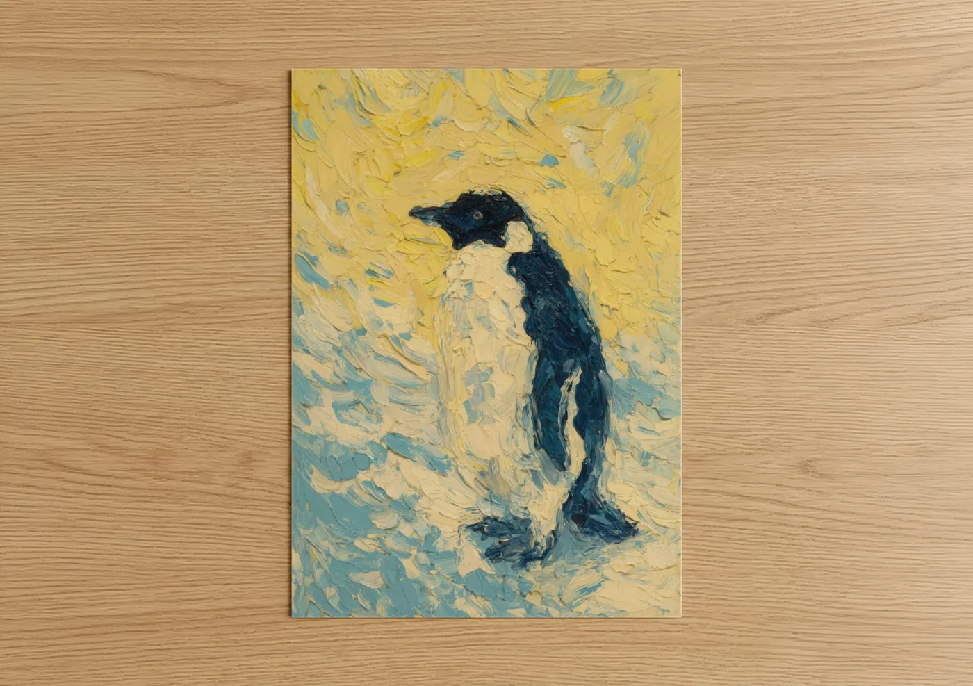 Golden Penguin Impressionist Oil Painting Wall Art