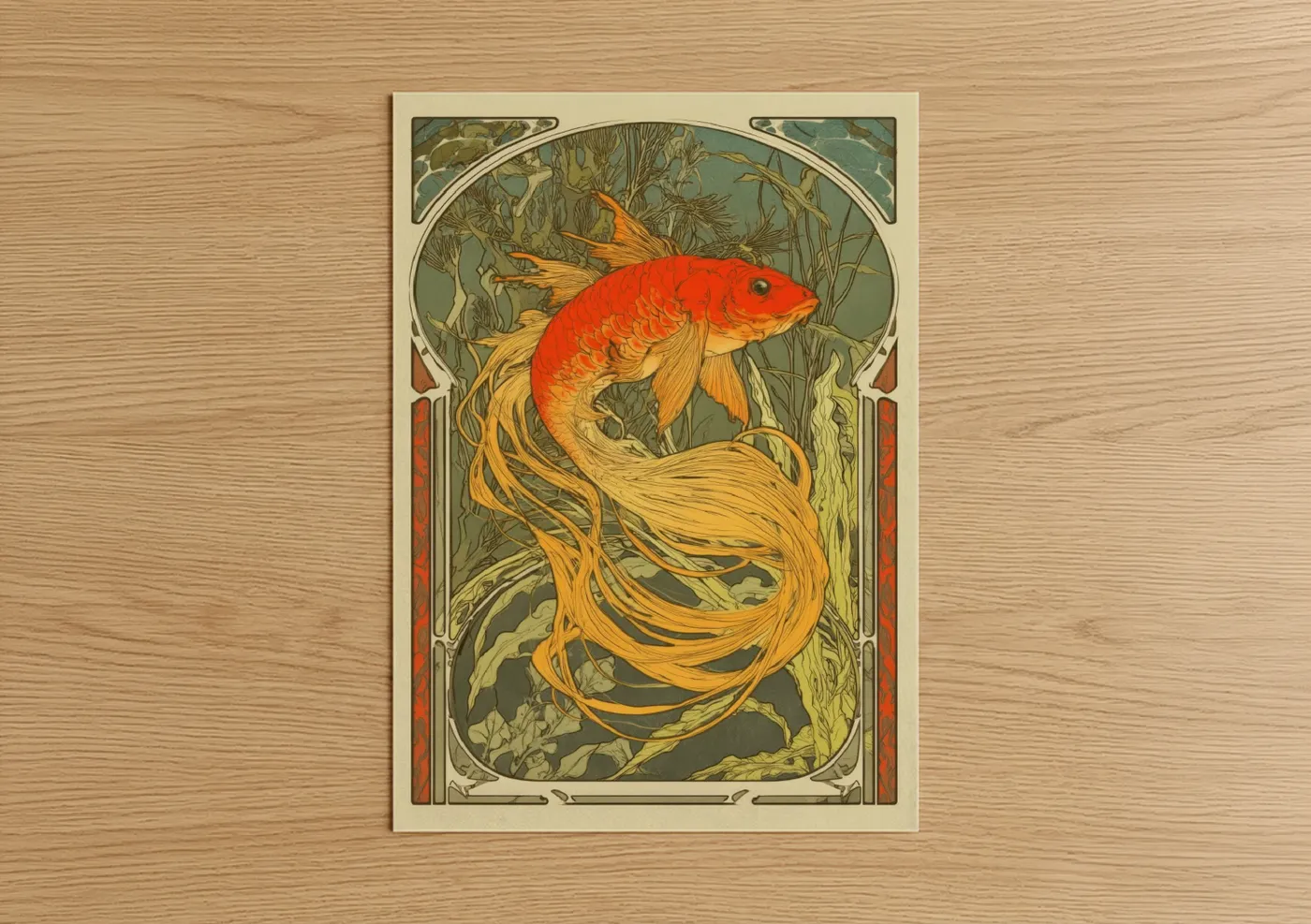 Golden Dragon Fish Art Nouveau Aquarium Wall Art