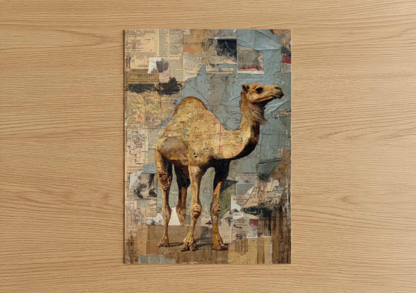 Desert Camel Vintage Map Collage Wall Art