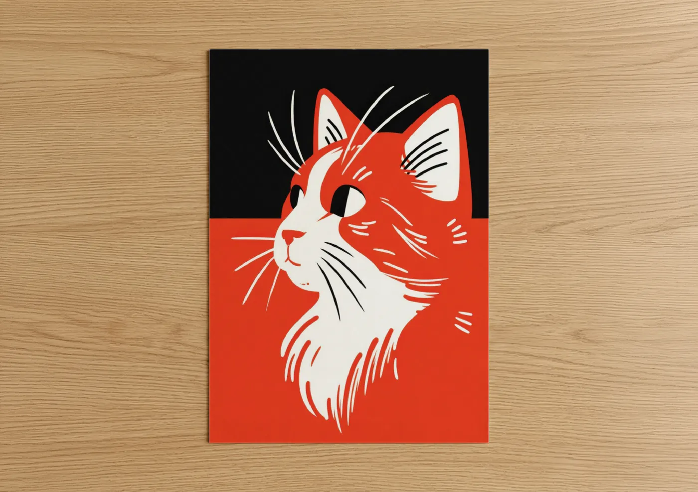 Red & White Cat Modern Illustration Wall Art