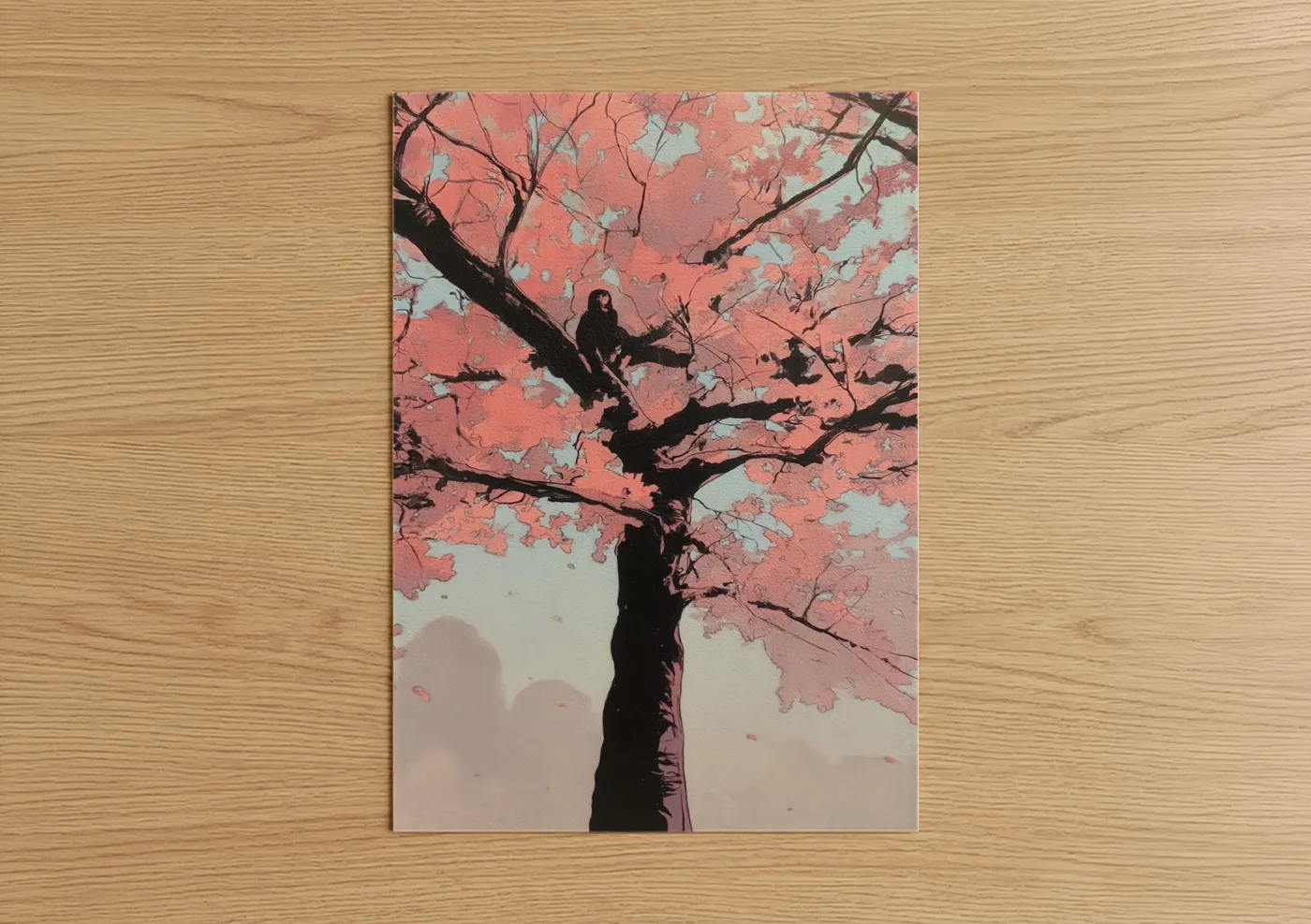 Coral Cherry Blossoms Tree Upward View Wall Art