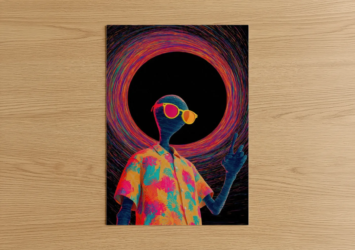 Neon Alien Figure Psychedelic Wall Art