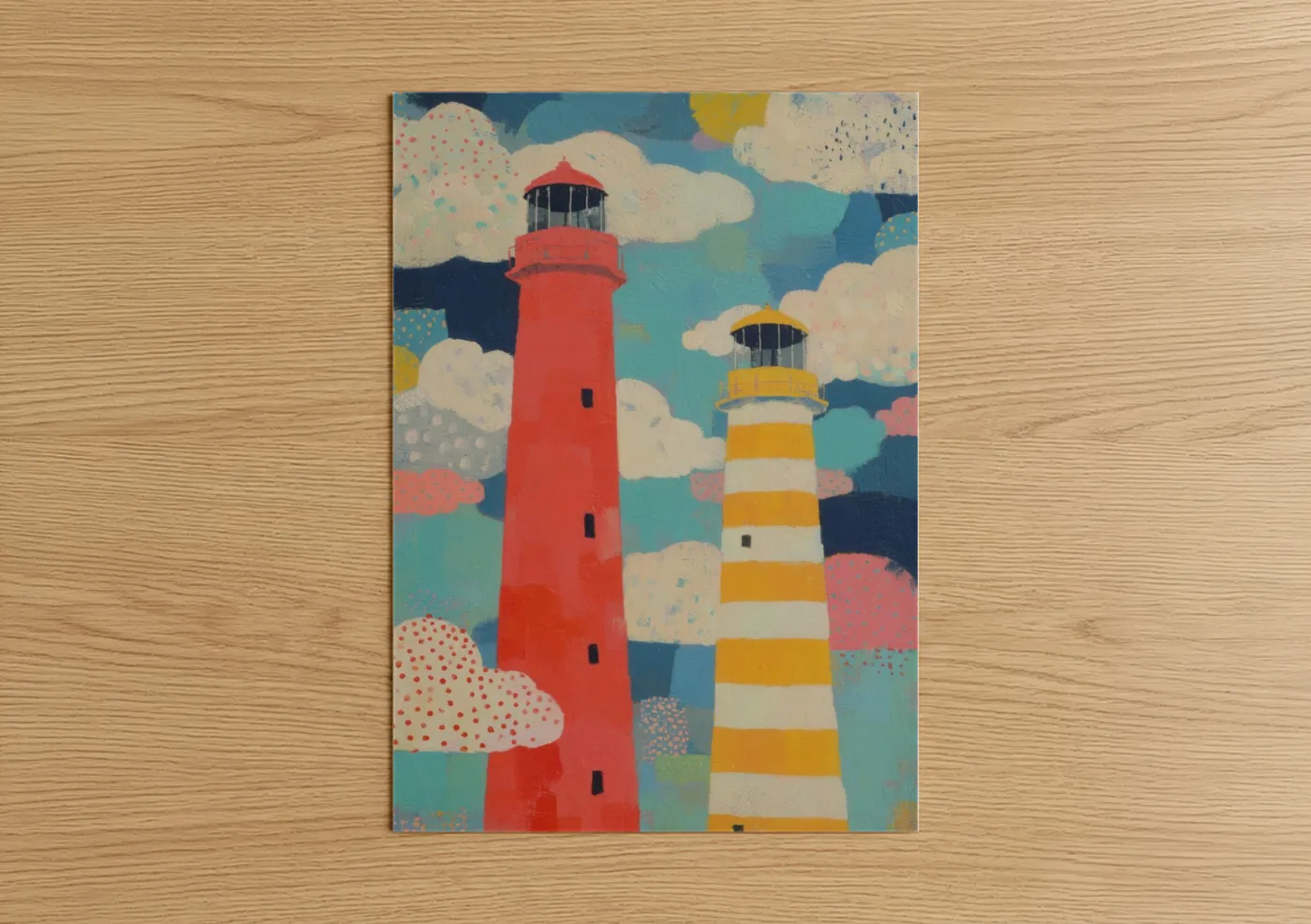 Red and Yellow Striped Lighthouse Wall Art