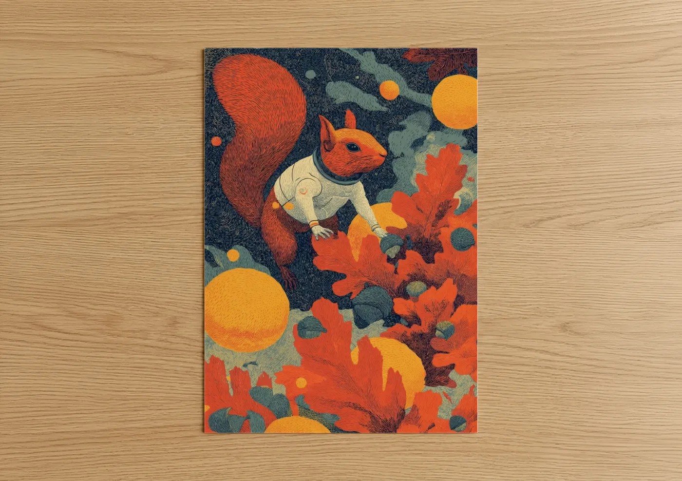 Autumn Squirrel Illustration Wall Art