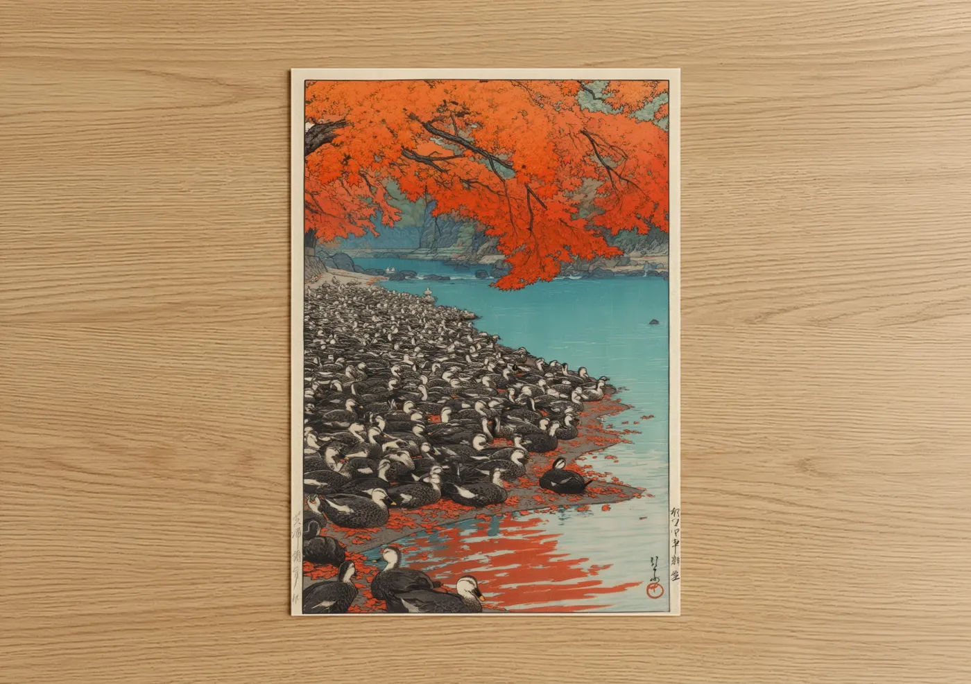 Autumn Duck Flock Serene Watercolor Wall Art