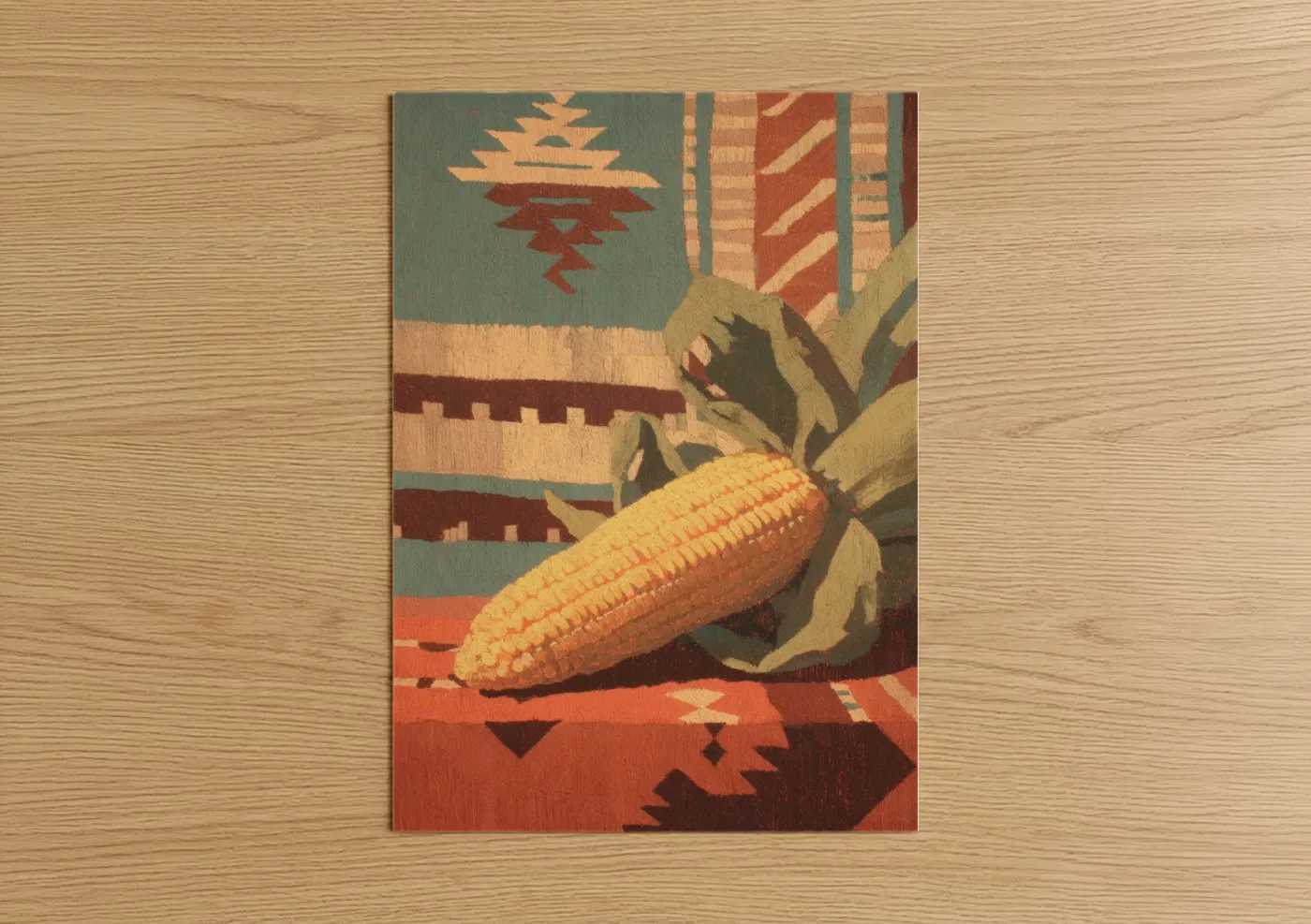 Art print on warm oak wood — gold and red palette — Kwanzaa Harvest poster