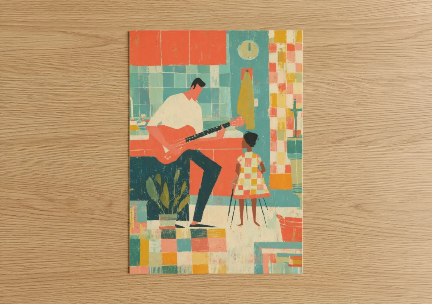Father Teaching Guitar to Child Wall Art