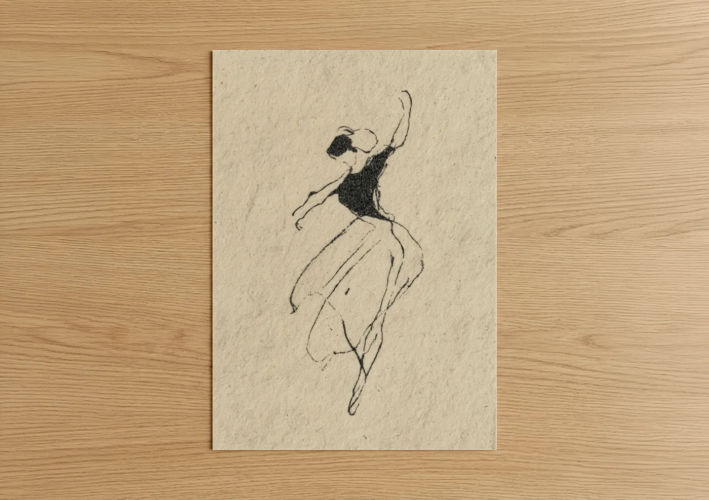 Art print on warm oak wood — black and cream palette — Joyful Zumba Dancer poster