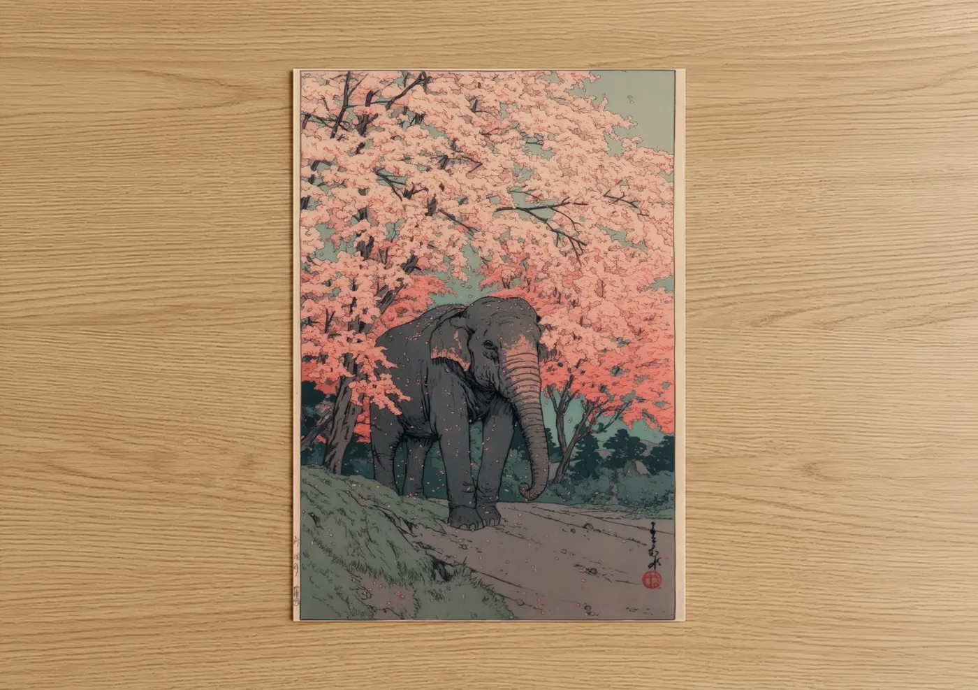 Asian Elephant Cherry Blossom Wall Art