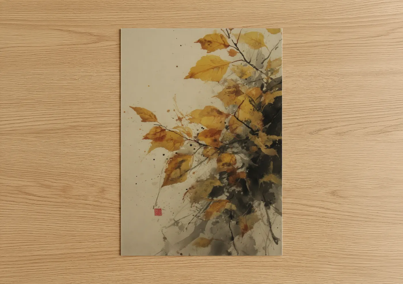 Golden Birch Autumn Watercolor Wall Art