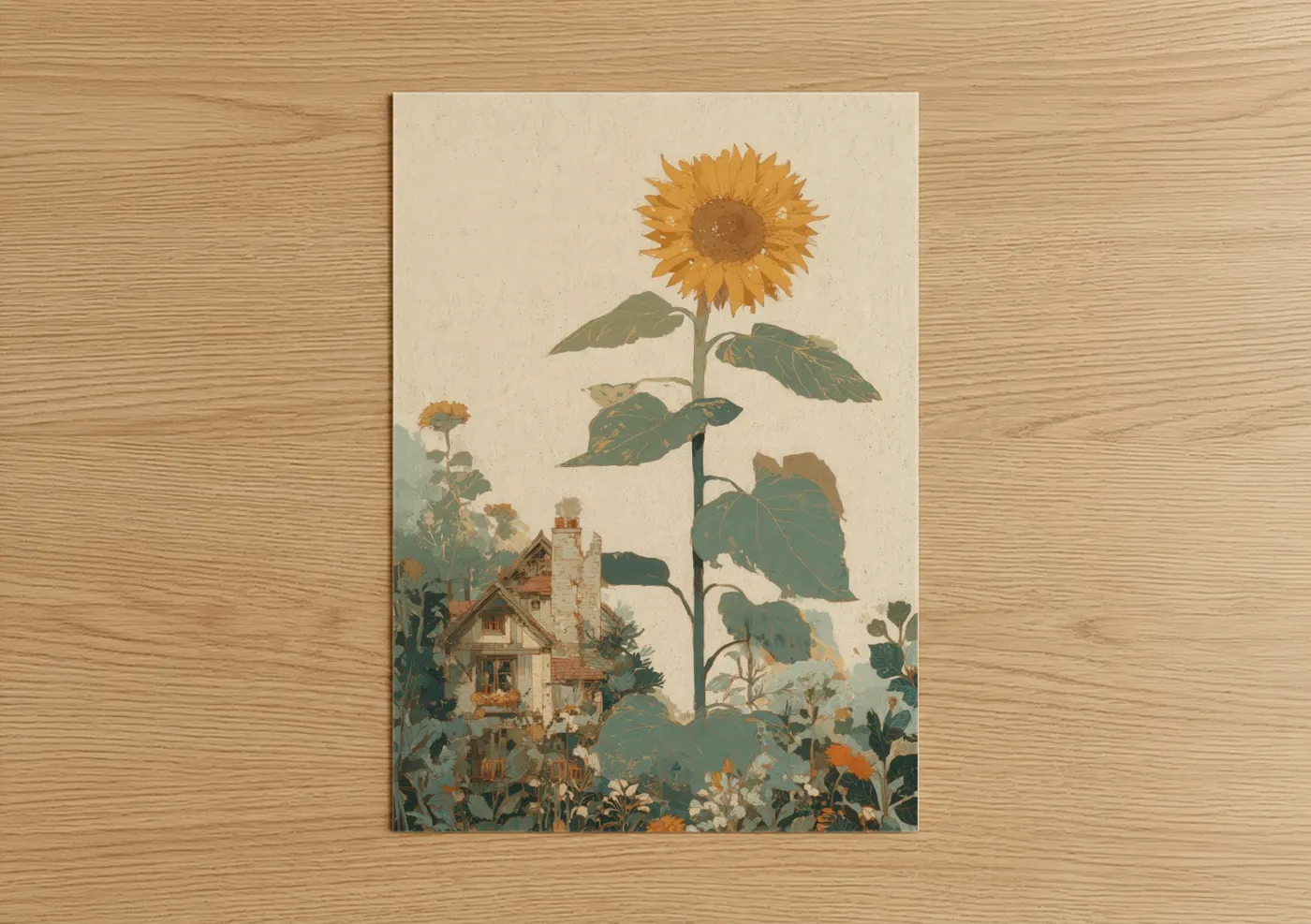 Cottage Sunflower Botanical Illustration Wall Art