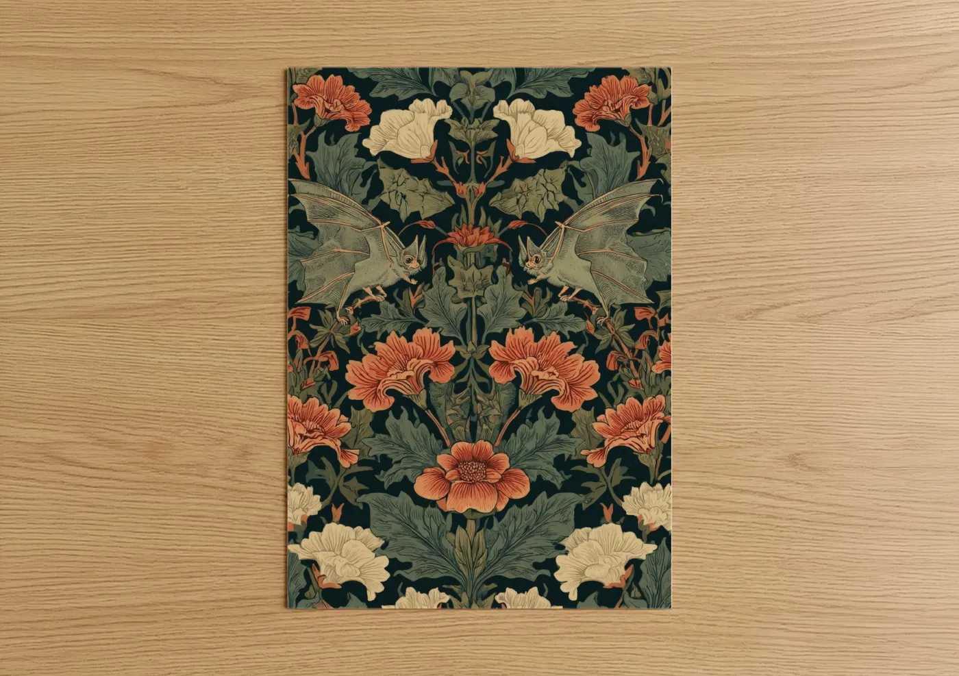 Ornate Bat Floral Art Deco Pattern Wall Art