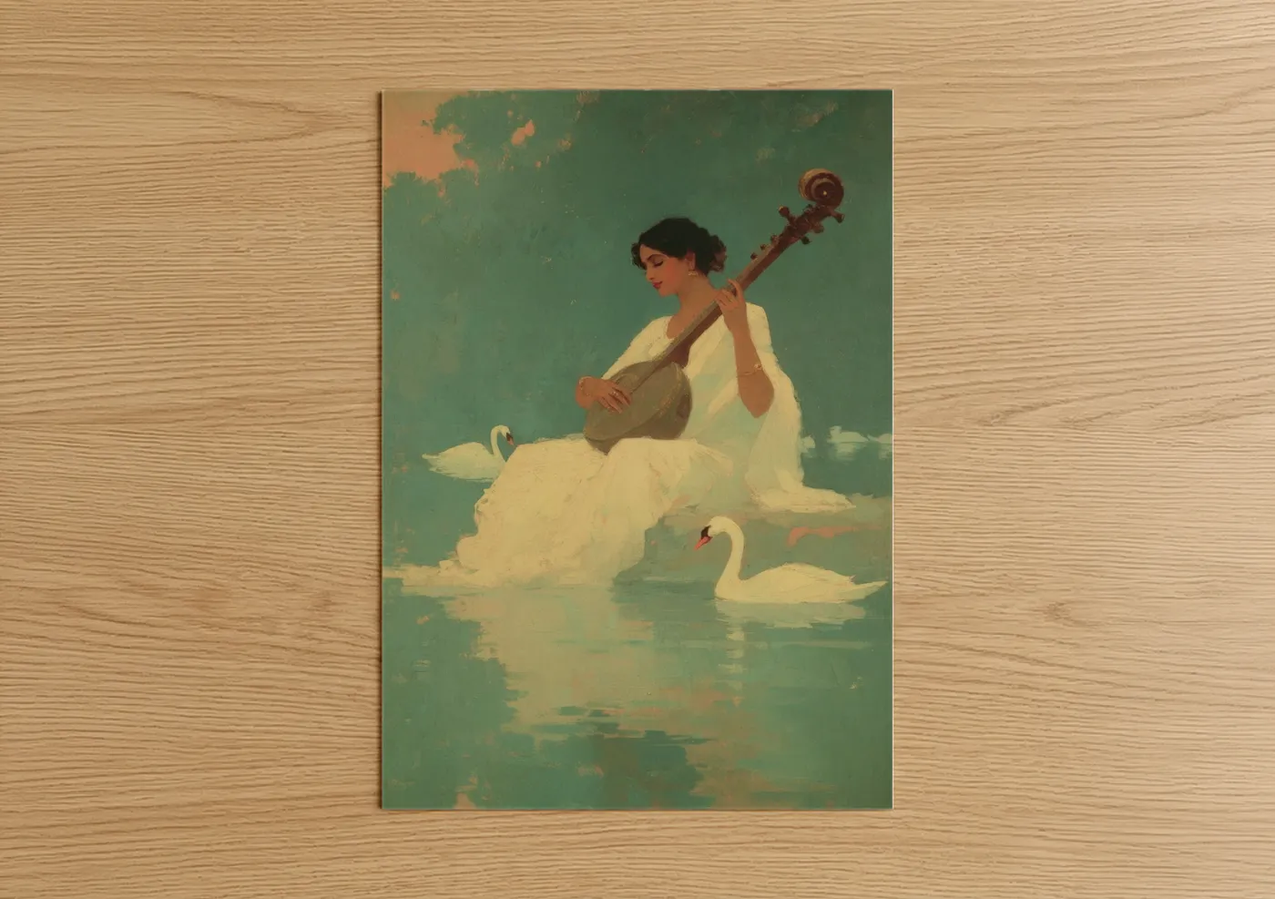 Woman Playing Veena by Swans Spiritual Wall Art