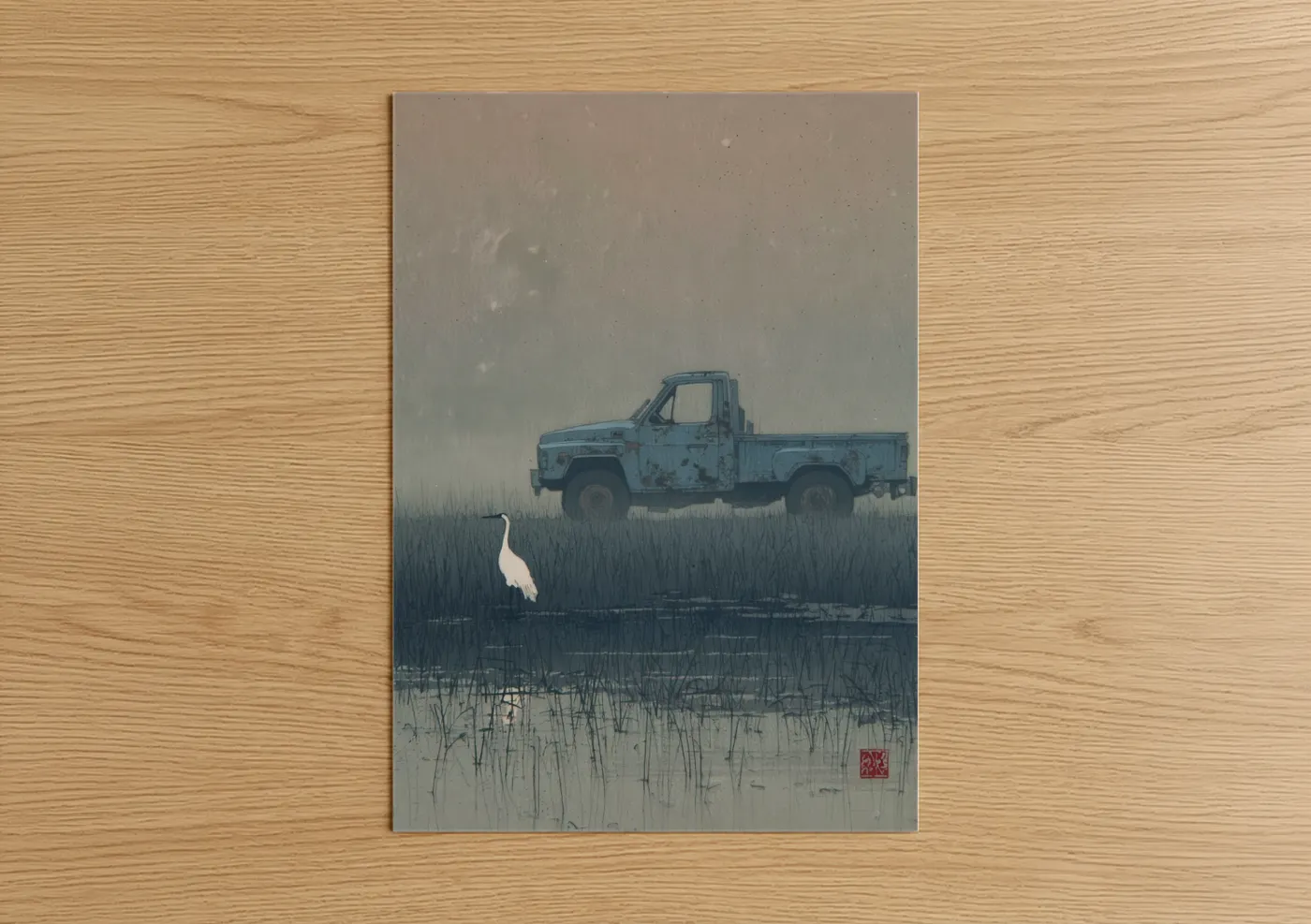 Abandoned Truck Wetland Watercolor Wall Art